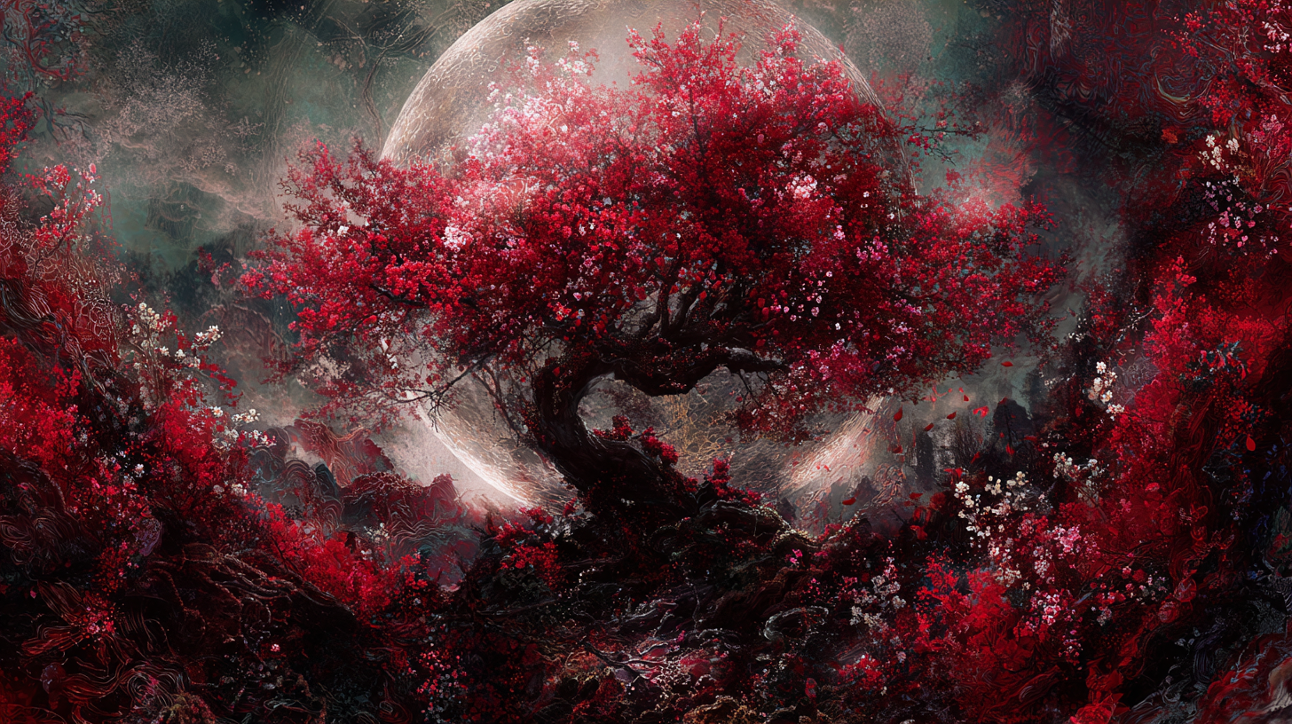 Mystical cherry tree with moon
